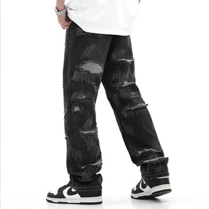 1984 Ripped Straight Leg Jeans Color Stitching - fashionupstore1