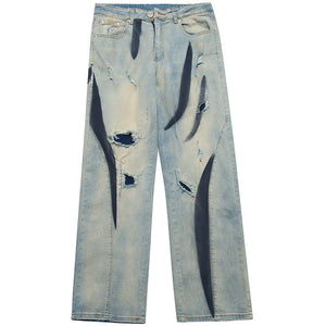 1984 Ripped Wide Leg Jeans Ink Graffiti - fashionupstore1