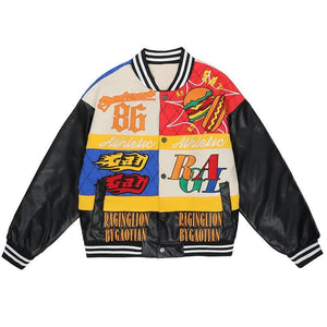 1984 Streetwear Baseball Jacket Embroidery Hamburger - fashionupstore1