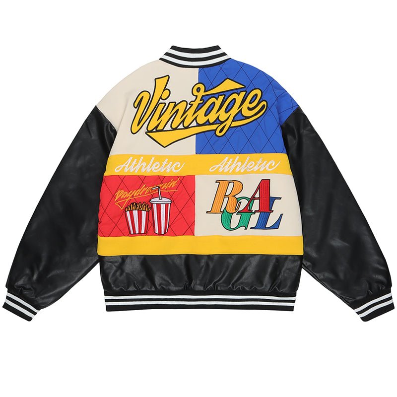 1984 Streetwear Baseball Jacket Embroidery Hamburger - fashionupstore1