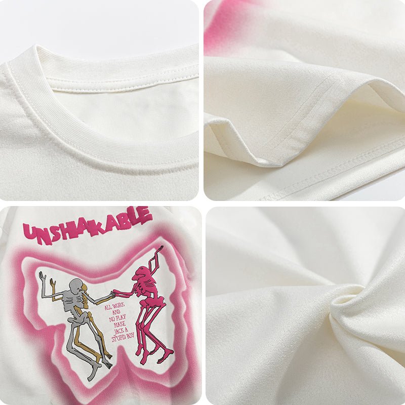 1984 Stylish Suede T-shirt Butterfly and Skeleton - fashionupstore1