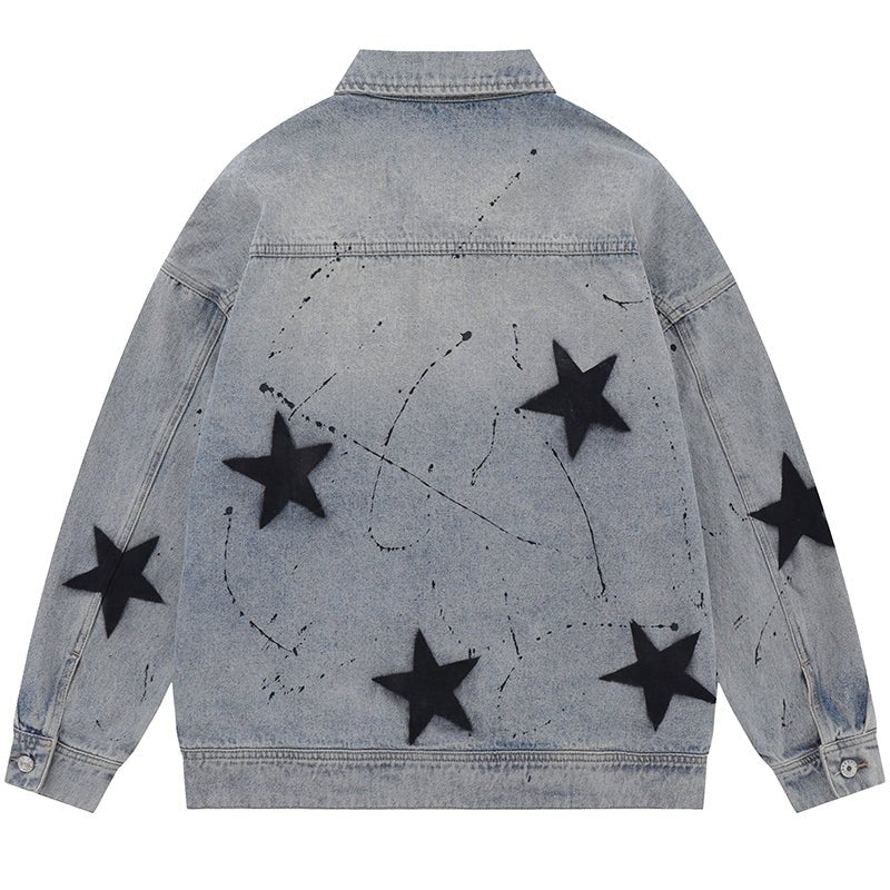 1984 Trendy Denim Jacket Star Print - fashionupstore1