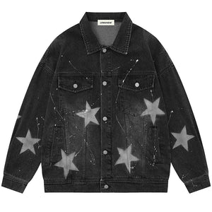 1984 Trendy Denim Jacket Star Print - fashionupstore1