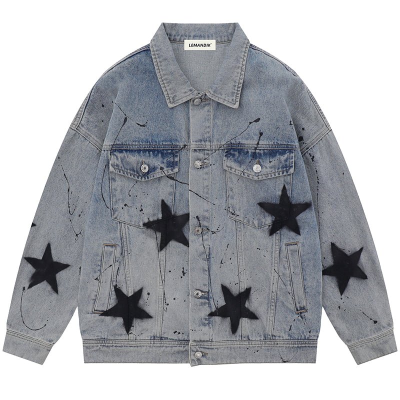 1984 Trendy Denim Jacket Star Print - fashionupstore1