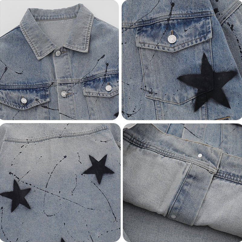 1984 Trendy Denim Jacket Star Print - fashionupstore1