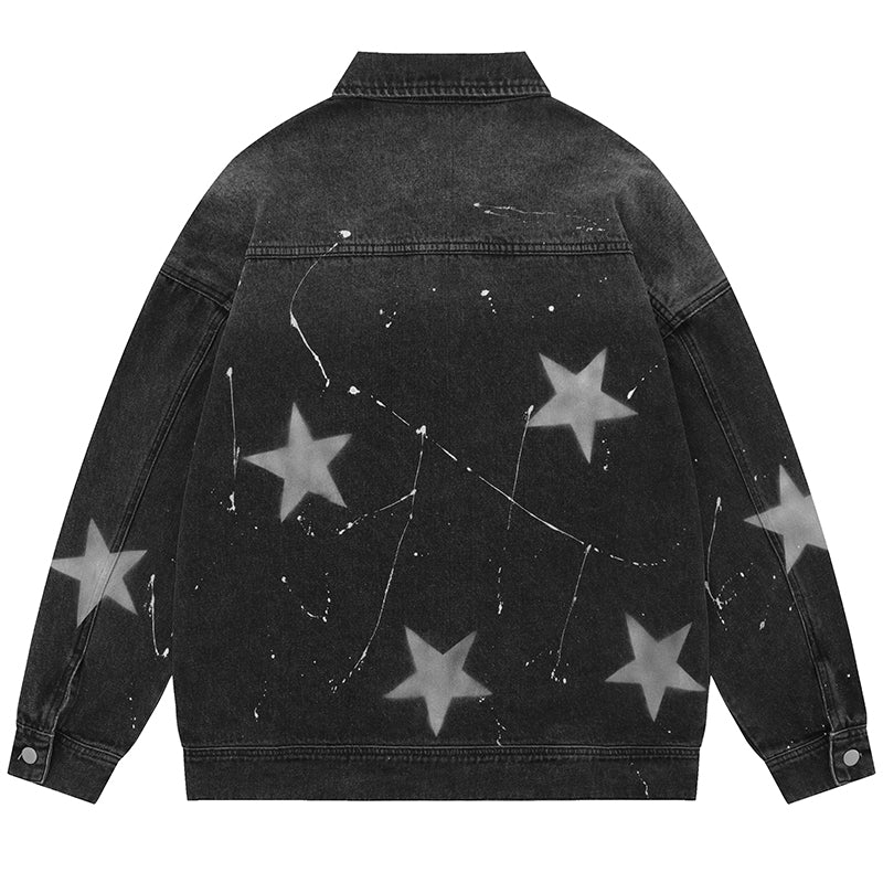 1984 Trendy Denim Jacket Star Print - fashionupstore1