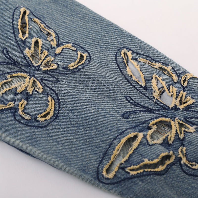 1984 Vintage Denim Jacket Embroidery Butterfly - fashionupstore1