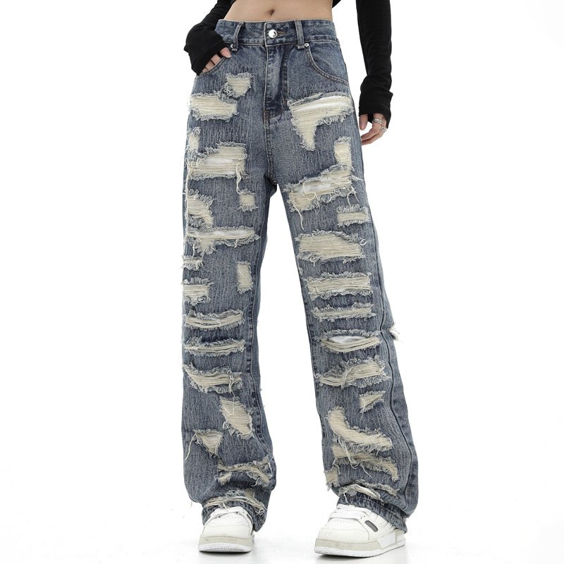 1984 Vintage Ripped Jeans Irregular Scratches - fashionupstore1