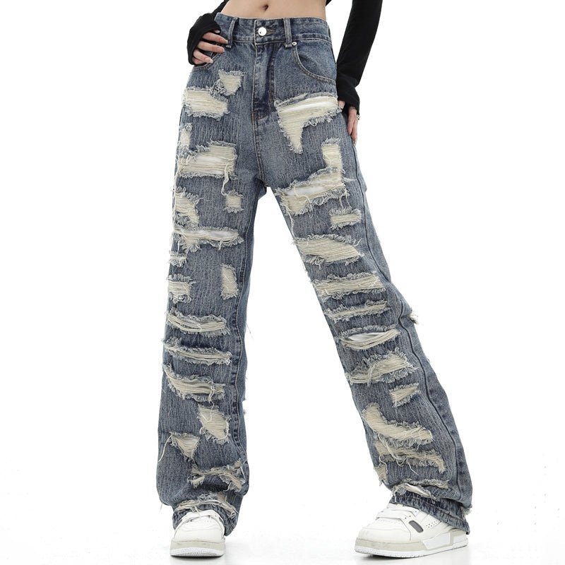 1984 Vintage Ripped Jeans Irregular Scratches - fashionupstore1