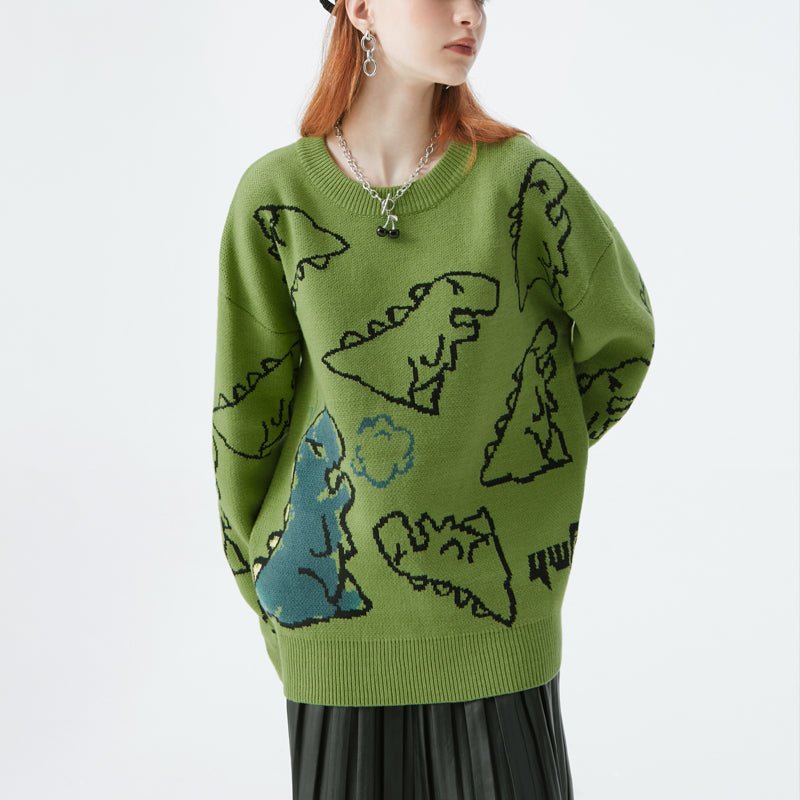 1984 Warm Knitted Sweater Full Dinosaur - fashionupstore1