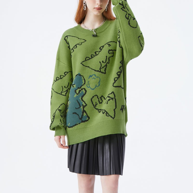 1984 Warm Knitted Sweater Full Dinosaur - fashionupstore1