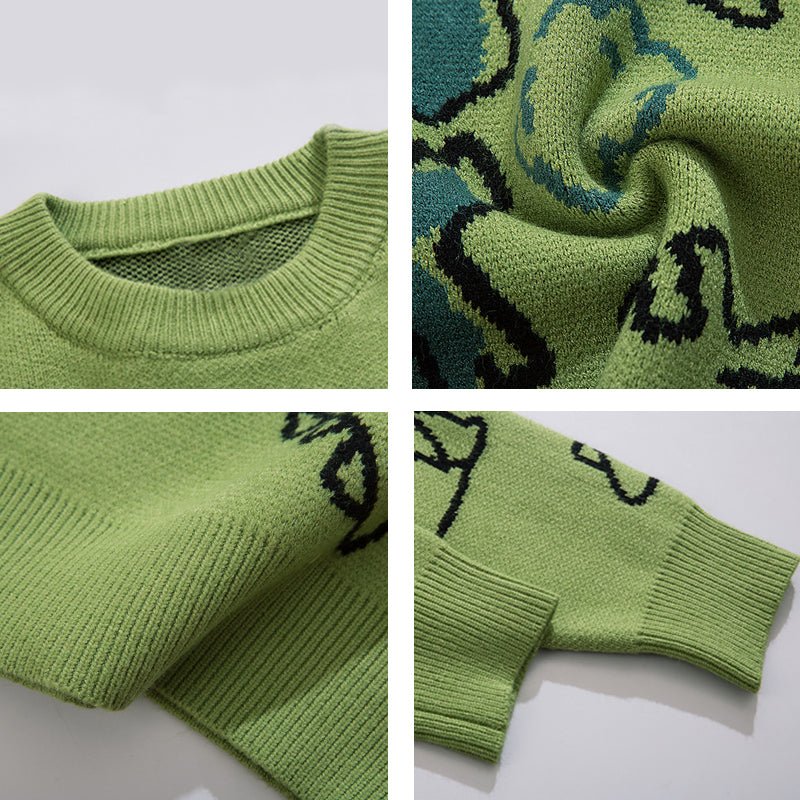 1984 Warm Knitted Sweater Full Dinosaur - fashionupstore1