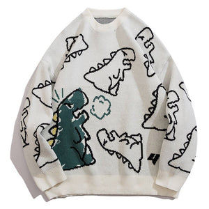 1984 Warm Knitted Sweater Full Dinosaur - fashionupstore1